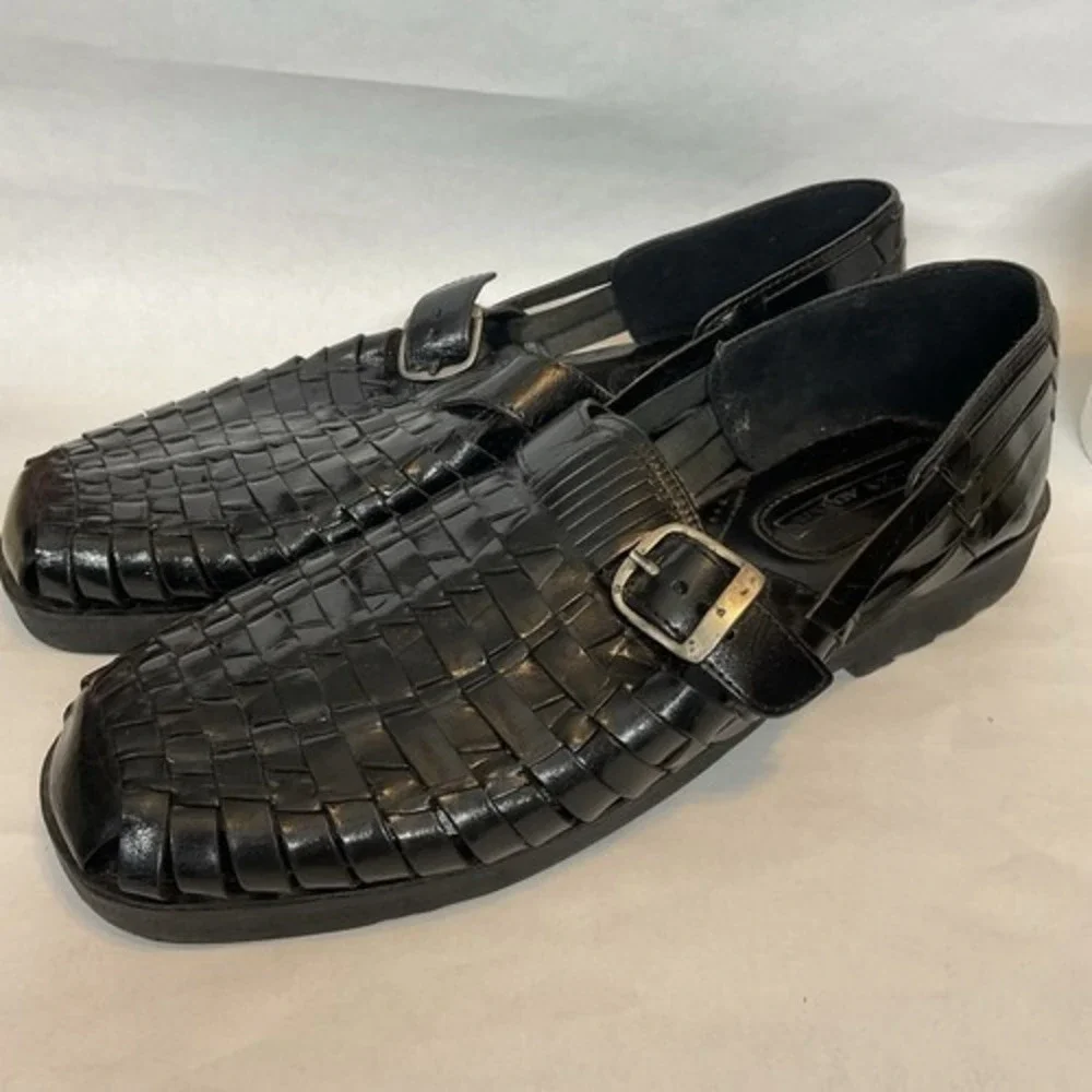 Stacy Adams Black Weaved Leather Slip On Huarache Style Sandals Men 12 Leather